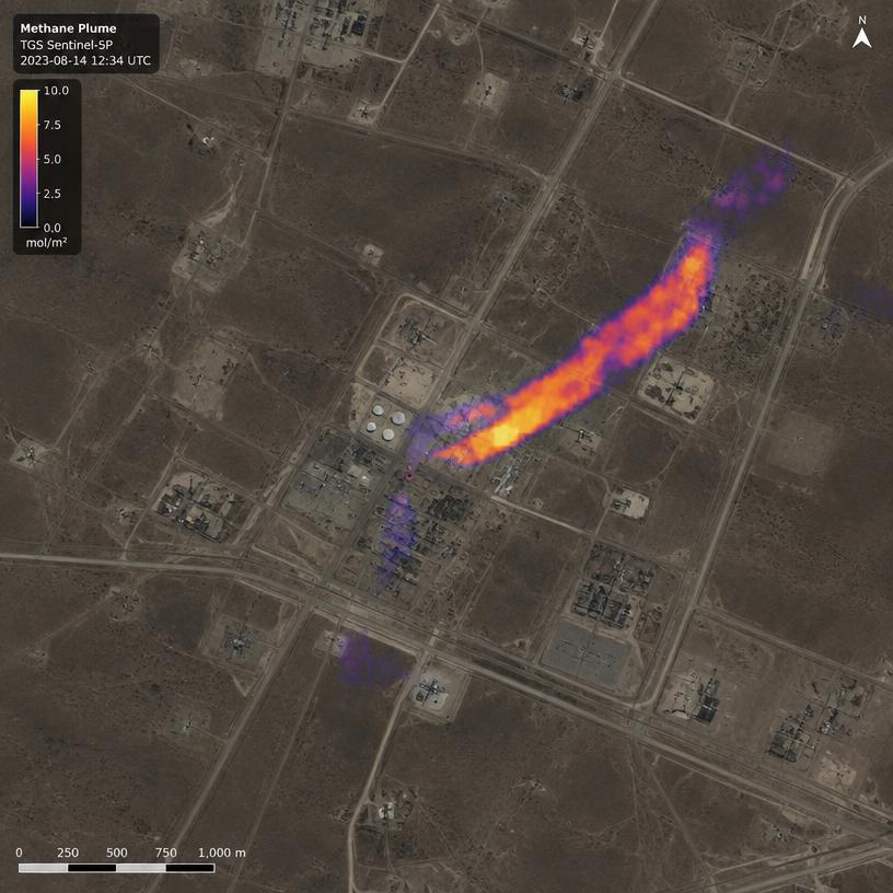 Panache de méthane observé par satellite au-dessus du champ de Kala